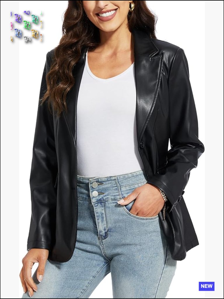 Faux Leather Blazer Jacket Oversized Moto Biker Coat Vegan Pleather Fashion Chic